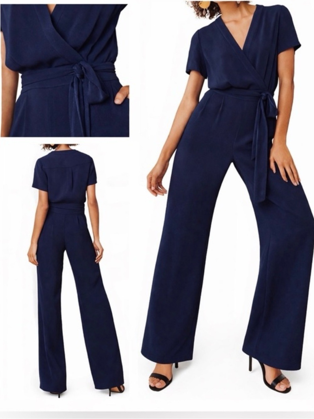 Diane Von Furstenberg Navy Wrap Wide-Leg Jumpsuit 🚩🚩DESIGNER STEAL